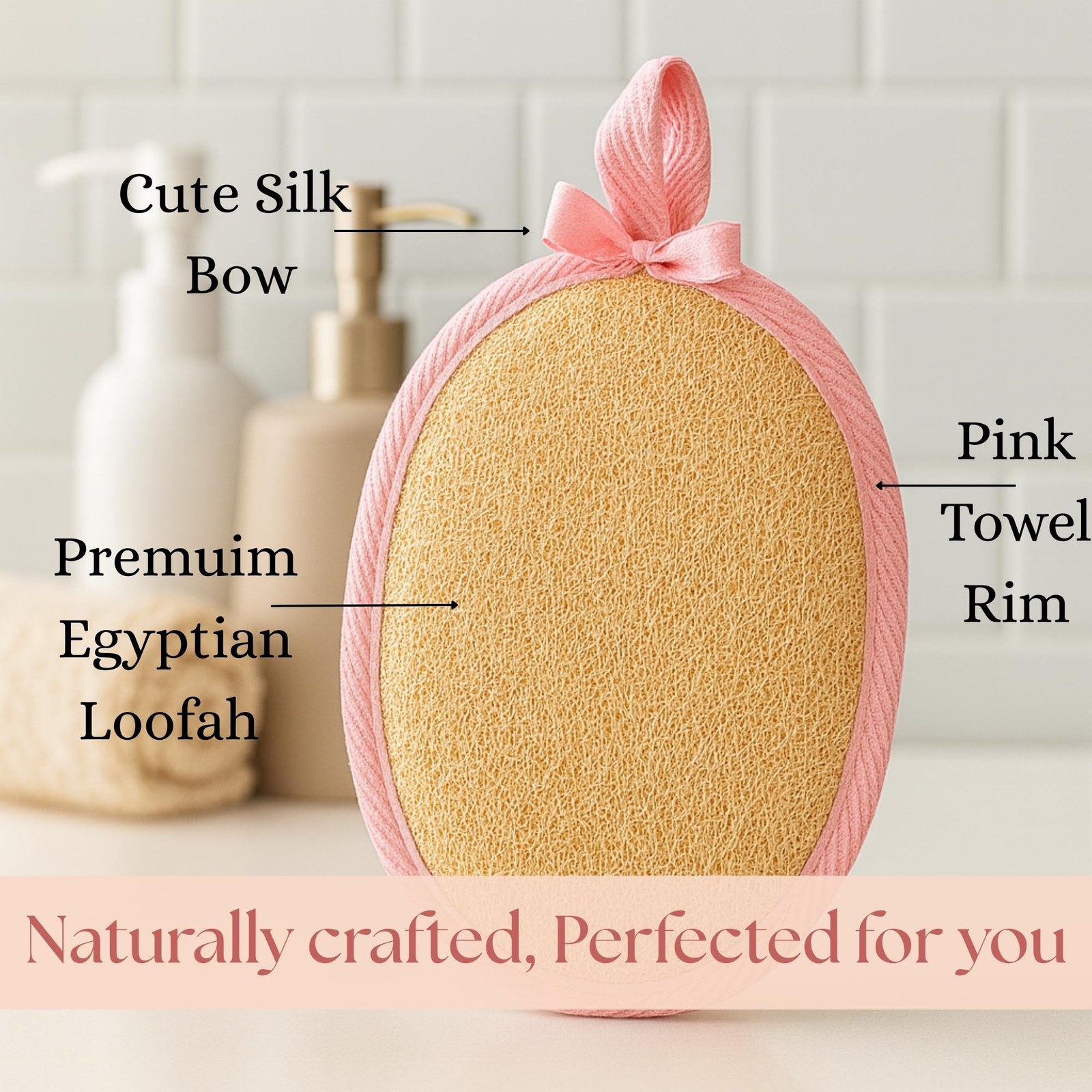 SERRENTO Loofah Women Body Scrub – Luffa Bath Pads, Pink & Beige, 2 Count