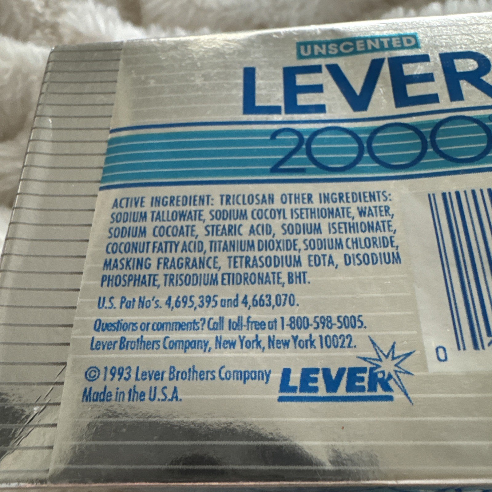 Vintage 1993 LEVER 2000 Unscented White Deodorant 2 Pack Bath Bar Soaps 5oz Each
