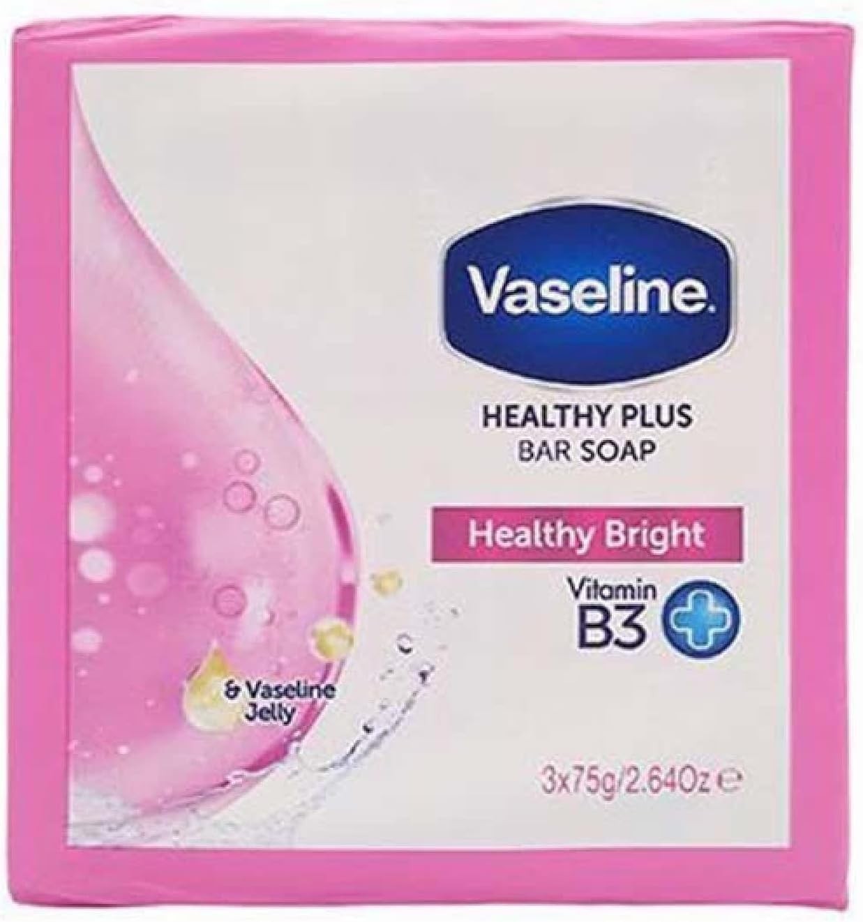 4X Vaseline Healthy Plus Bar Soap Healthy Bright, Vitamin B3 – 3 CT – 2.64 Oz