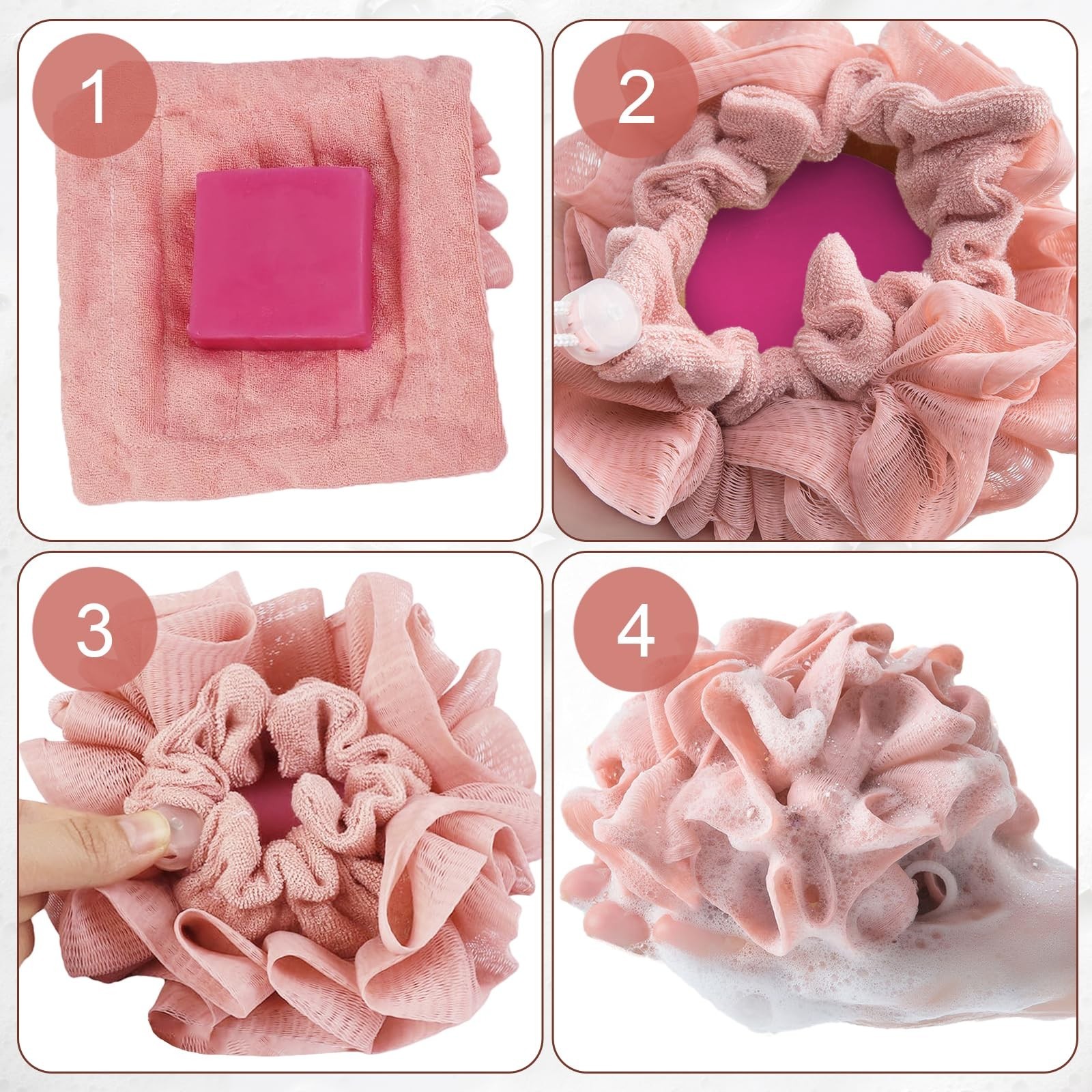 3 Pcs Soap Bar Loofah, 2 in 1 Bar Soap Loofah Pouch Can Hold Soap Effective E…
