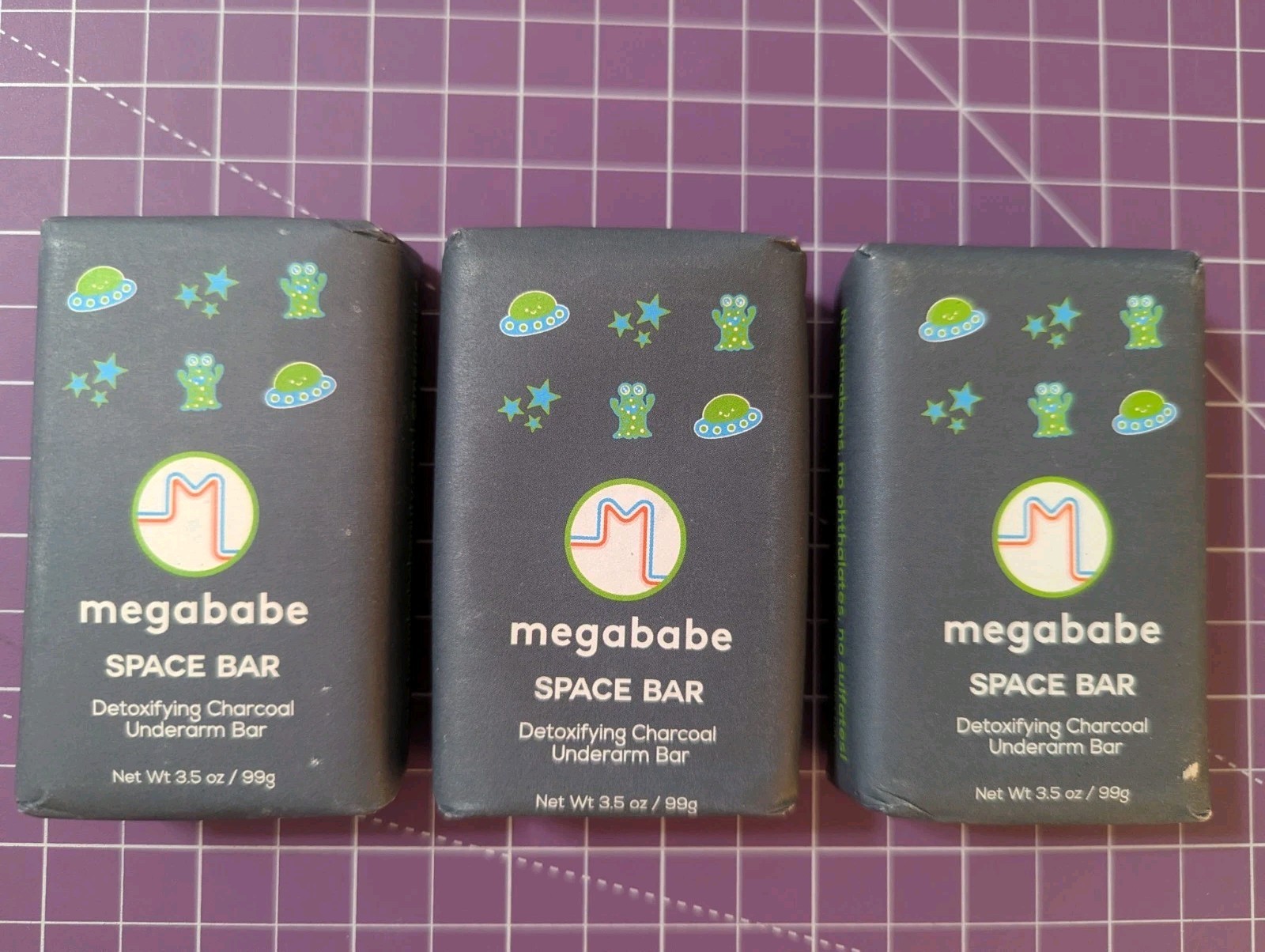 Megababe Space Bar Detoxifying Underarm Bar 3.5 oz ea Lot of 3 Full Size Bars