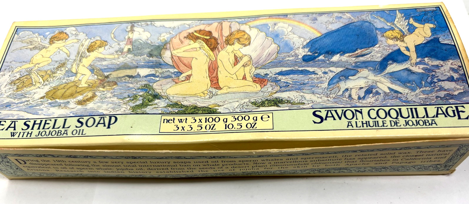 Vintage Crabtree & Evelyn Sea Shell Soap With Jojoba Oil 3×3.5 Oz Bar Soap Boxed