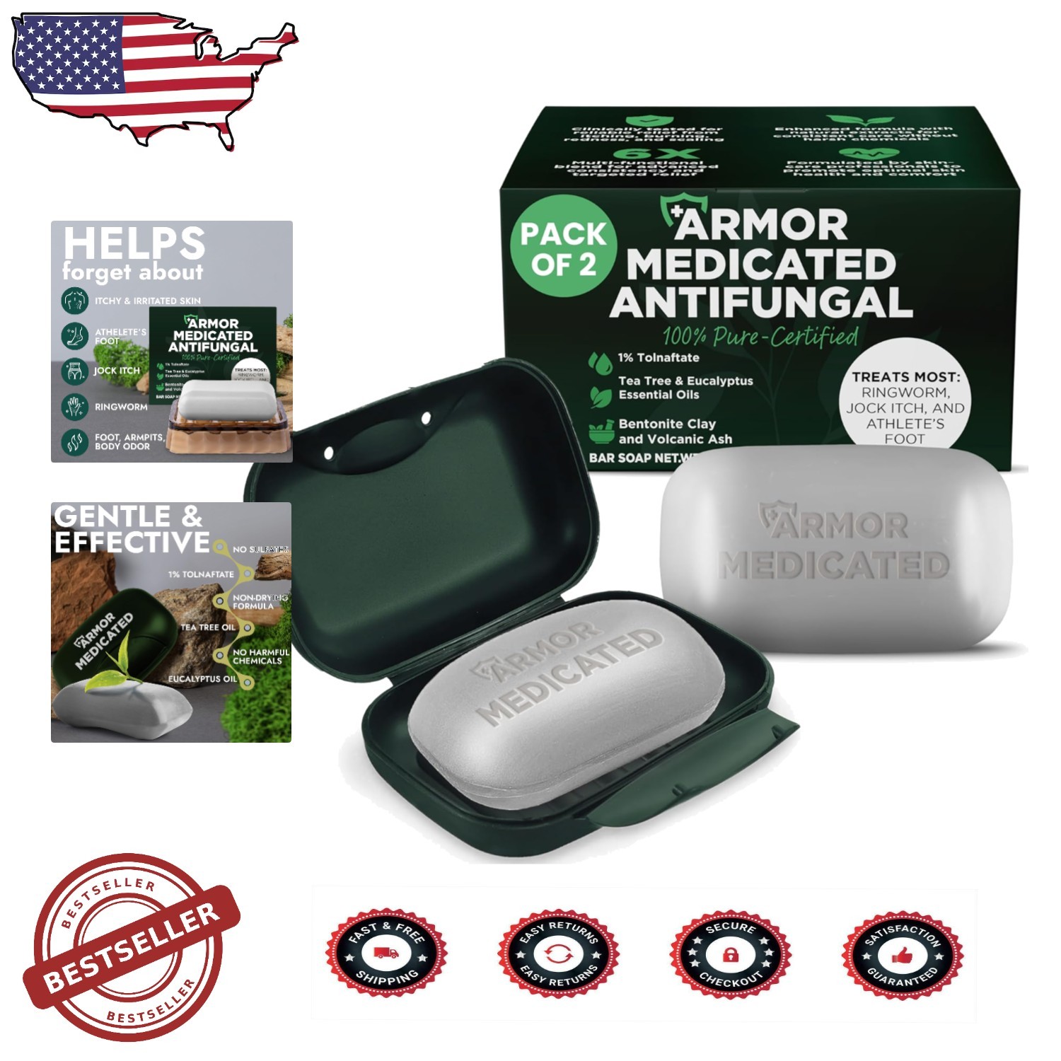 Armor Medicated Antifungal Soap 2 Pack w/ Case | 1% Tolnaftate for Jock Itch …