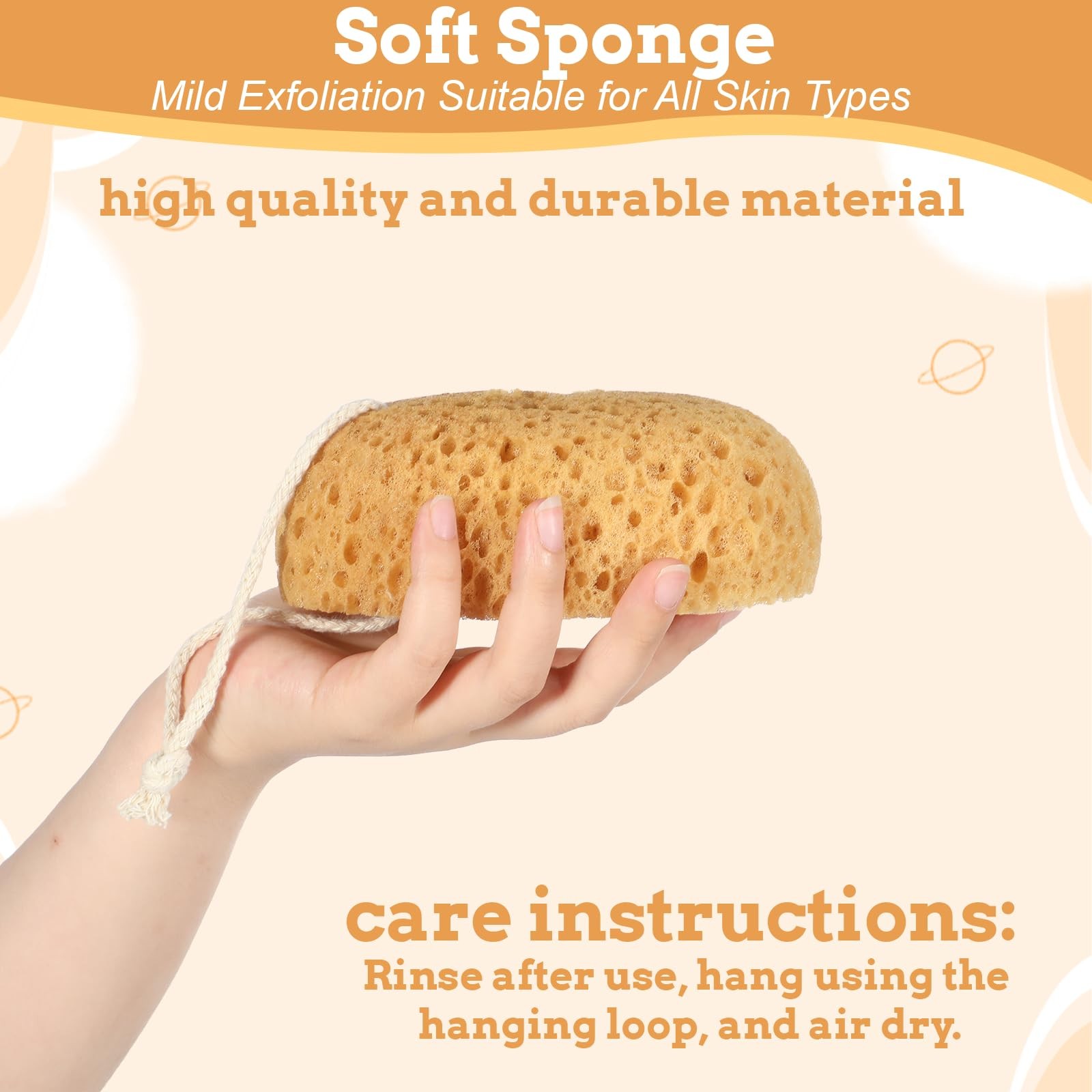 Shower Sponge, 2 Pcs Large Bath Sponges for 1 Count (Pack of 2), Yellow