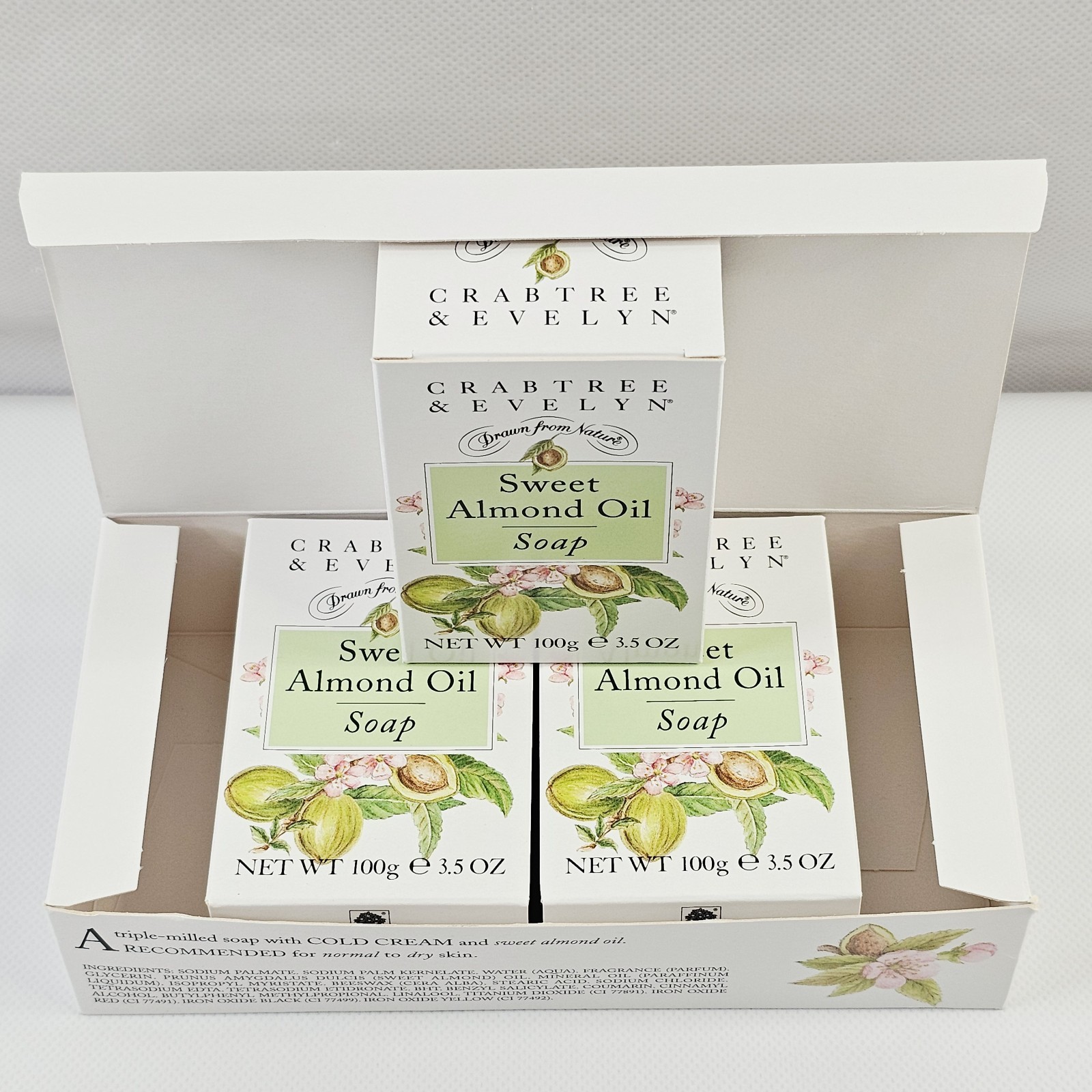 Crabtree & Evelyn Sweet Almond Oil Triple Milled Soap 3 Bars 3.5 Oz ea New Vtg
