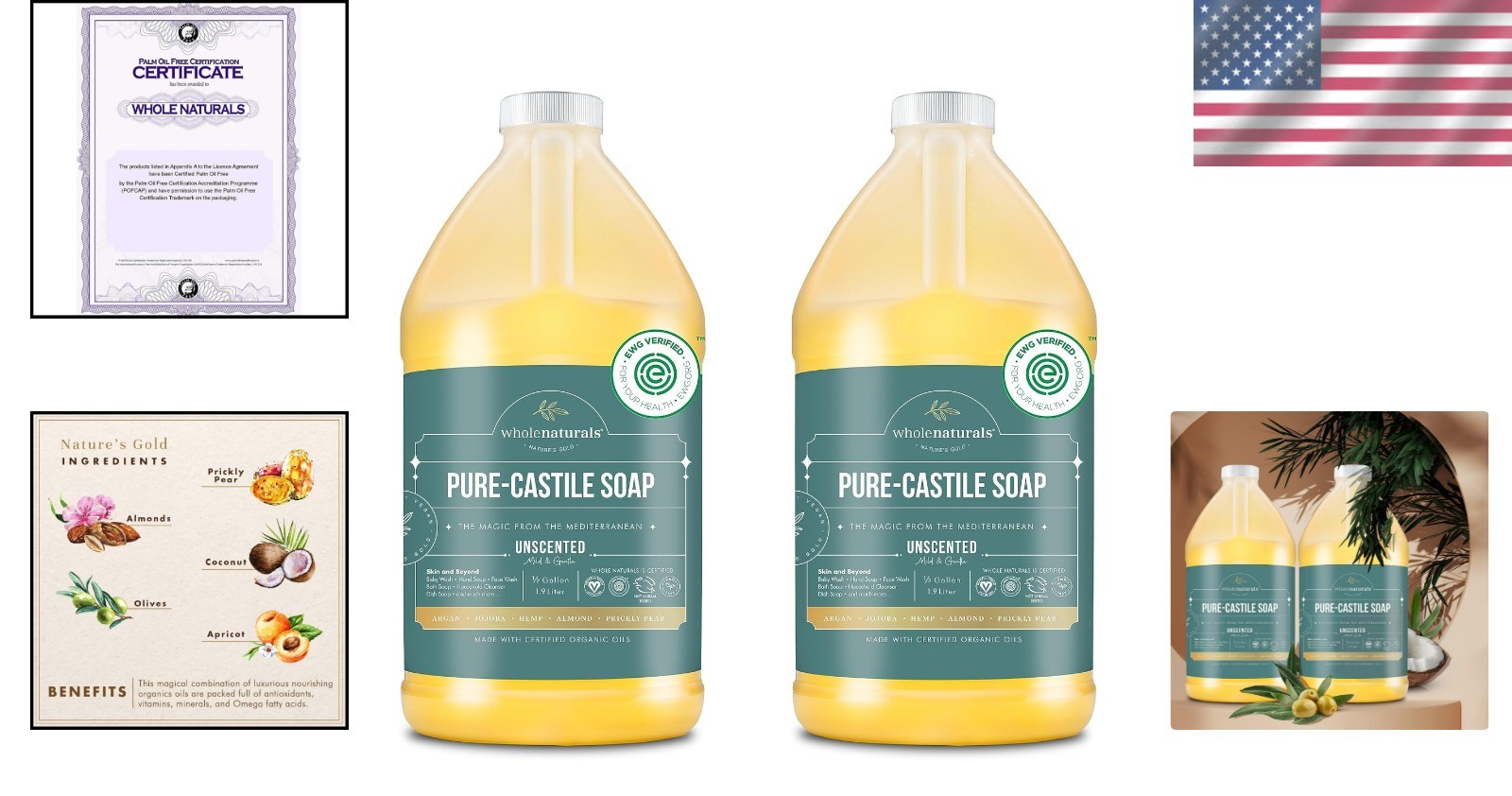 Natural Unscented Castile Soap – 128oz Total | , Cruelty-Free, Eco-Friendly