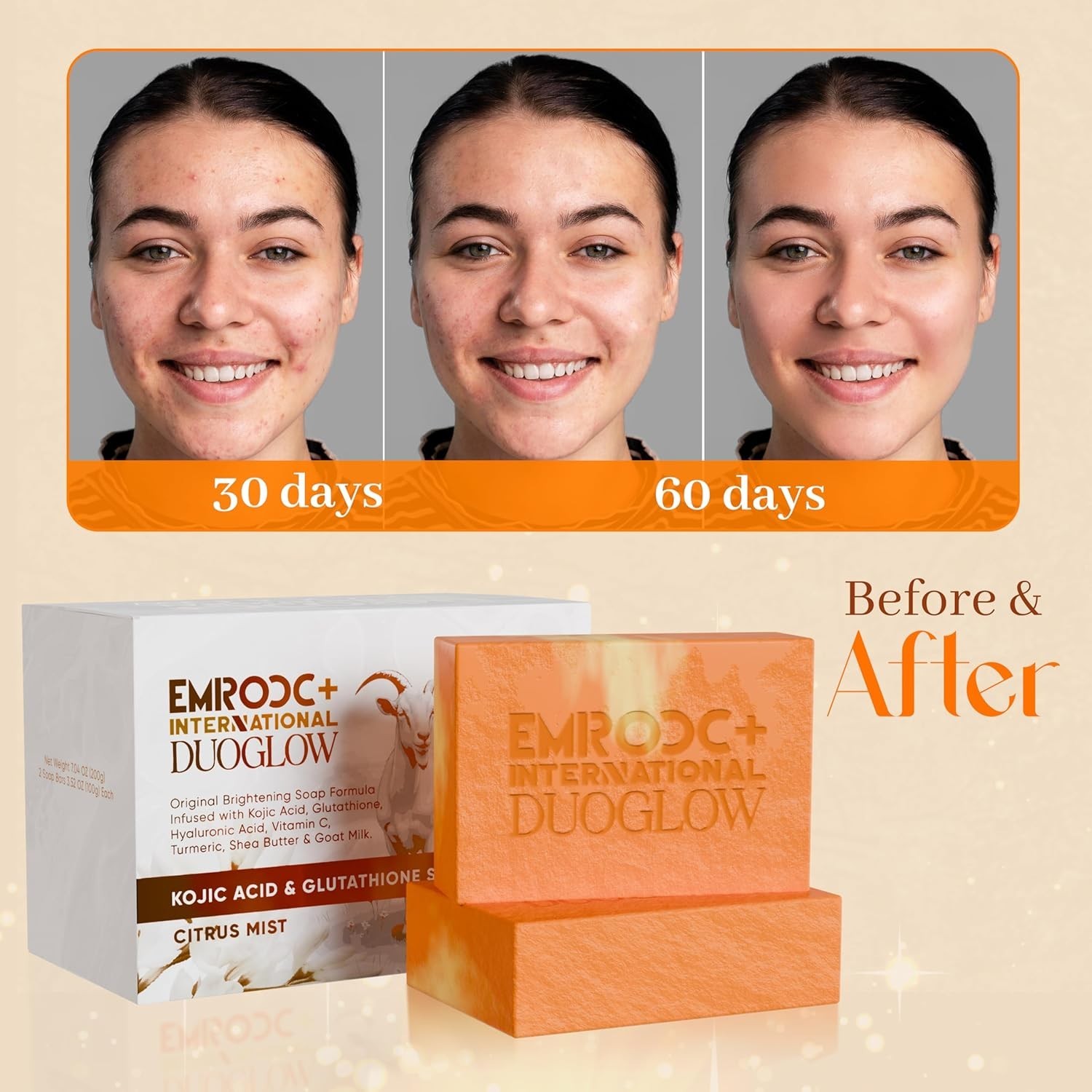 Soap with Kojic Acid, Glutathione & Turmeric – Brightening Bar for Dark(2 Pack,