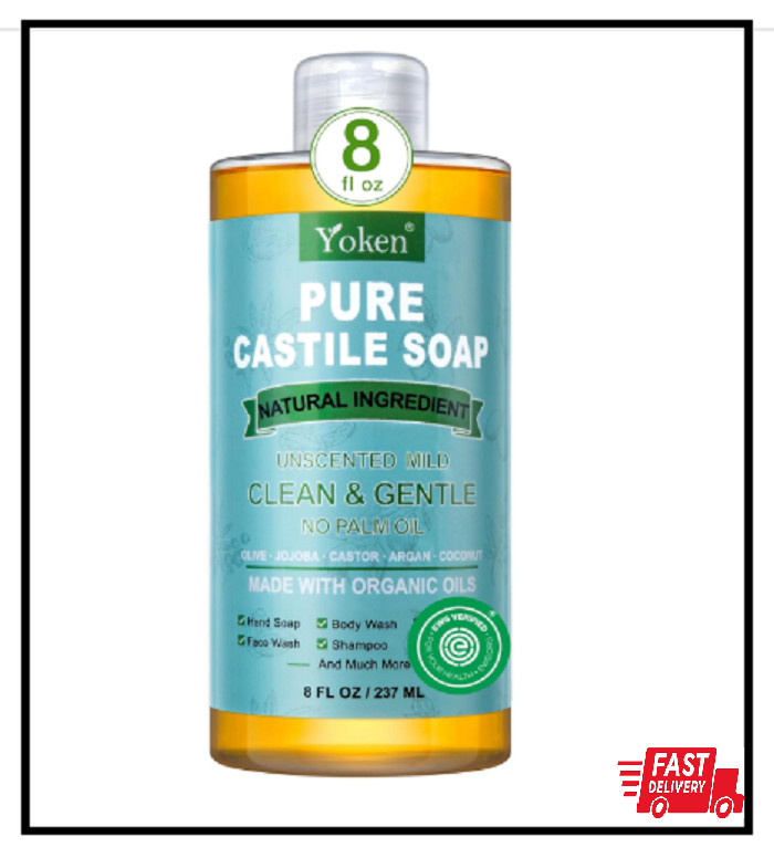 Pure Castile Liquid Soap Organic (EWG Verified, Unscented, 8 OZ), Made with Orga