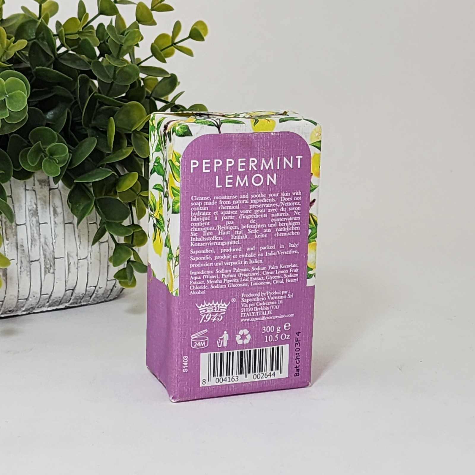 Peppermint Lemon Soap Bar Revitalizing 10.5 oz Saponificio Varesino – Sealed