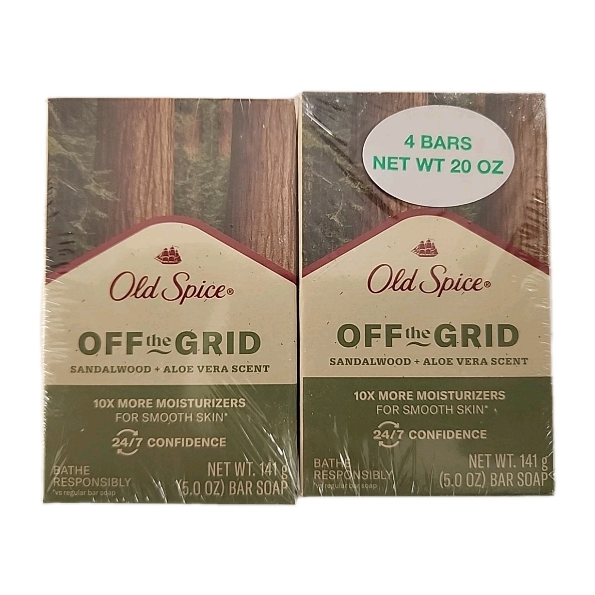 New Sealed 4 Pk Old Spice Off The Grid Sandalwood & Aloe Vera 5 Oz Bar Soap