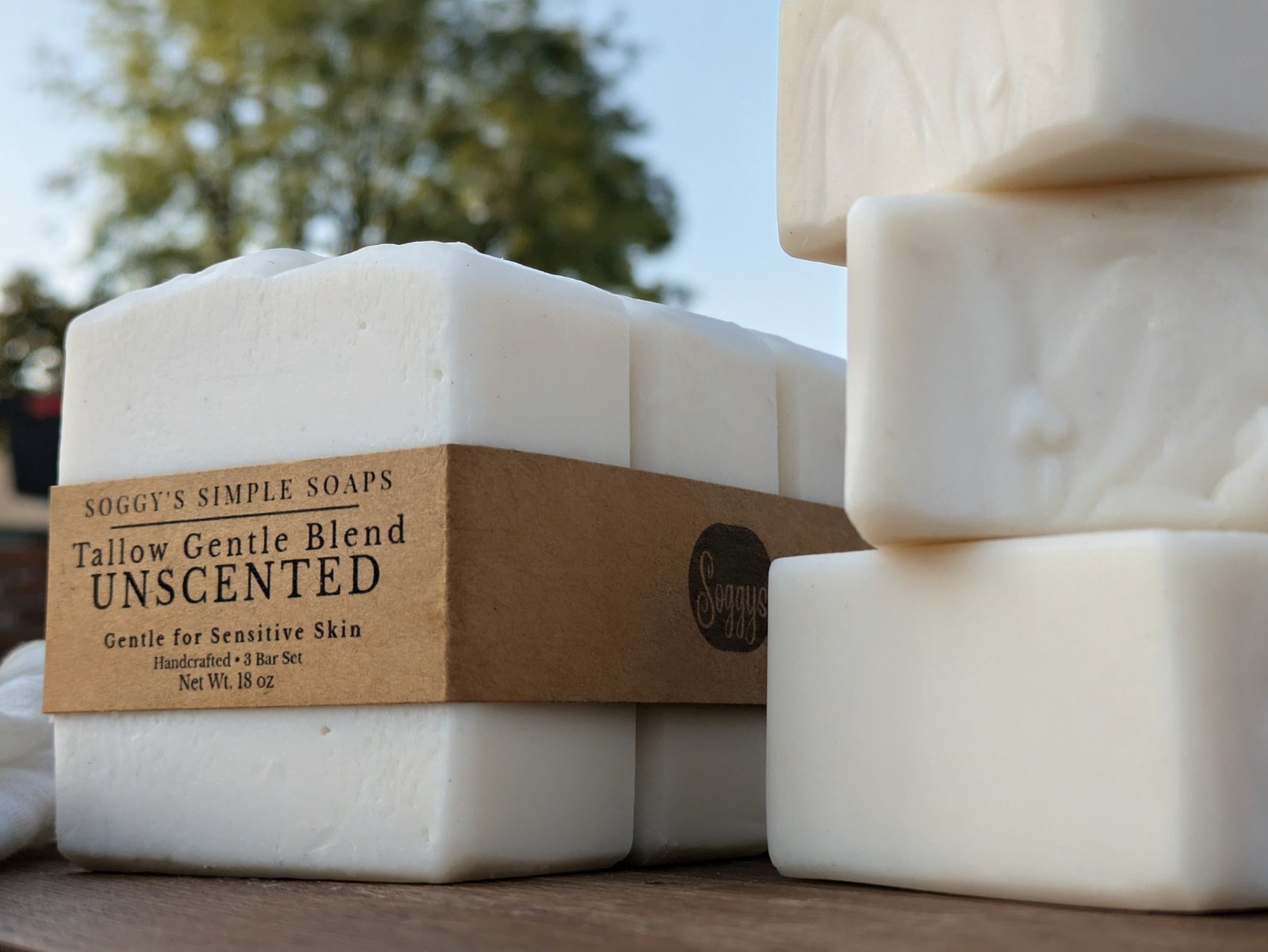Unscented Tallow Soap 6 Bars – Sensitive Skin Natural Handmade Bar Soap