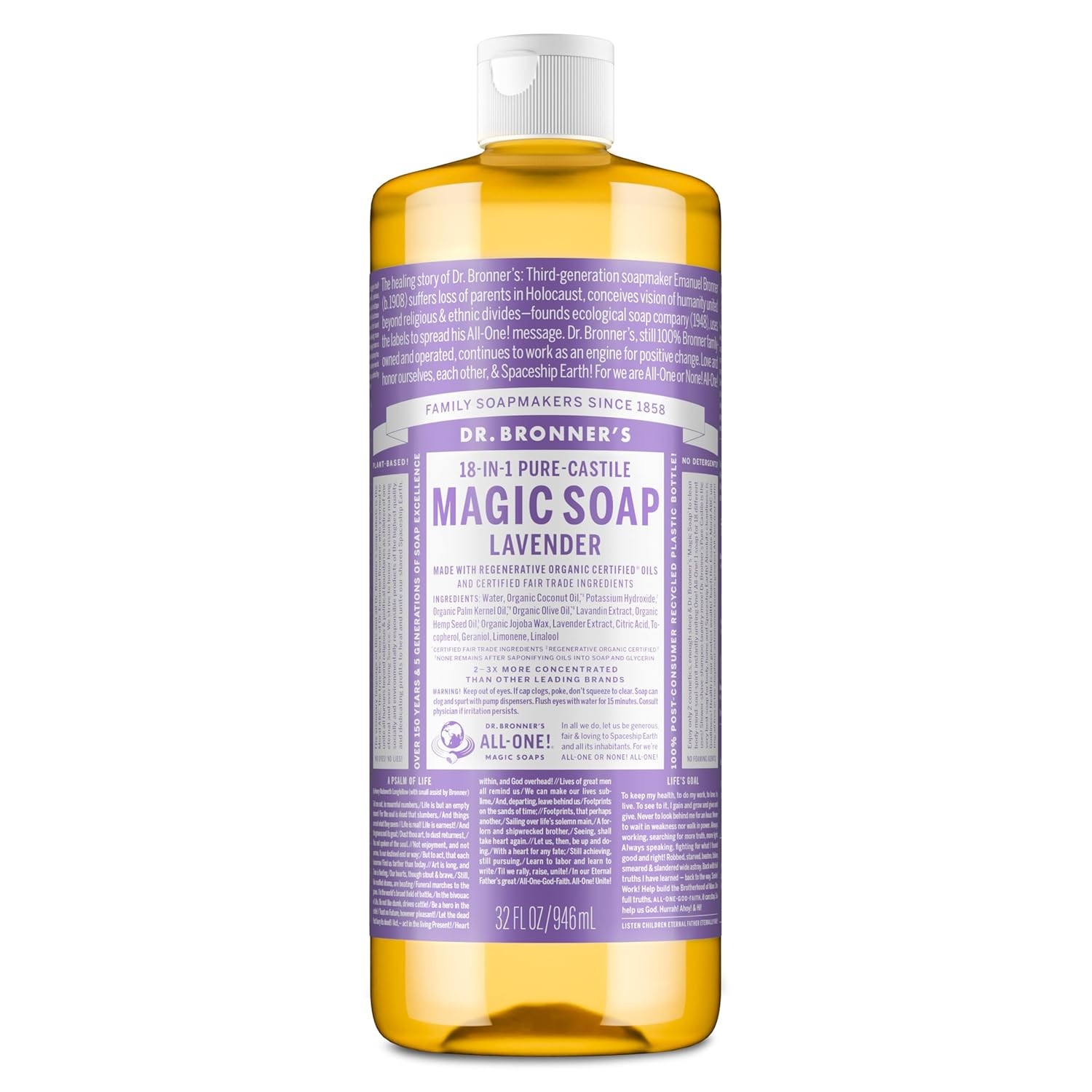 Dr. Bronner’s Magic Soaps Liquid Castile Soap Lavender 32 Oz