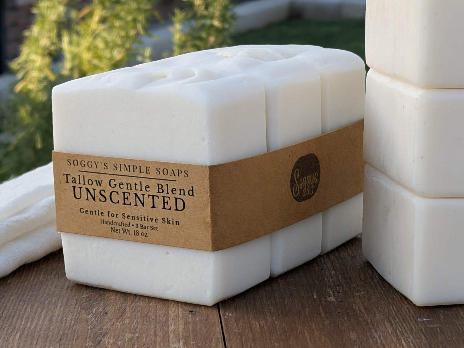 Unscented Tallow Soap 6 Bars – Sensitive Skin Natural Handmade Bar Soap