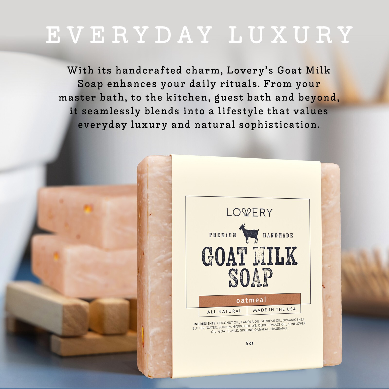 Handmade Goat Milk Soap, Oatmeal Scent, Goats Milk Soap Bar, Made in USA