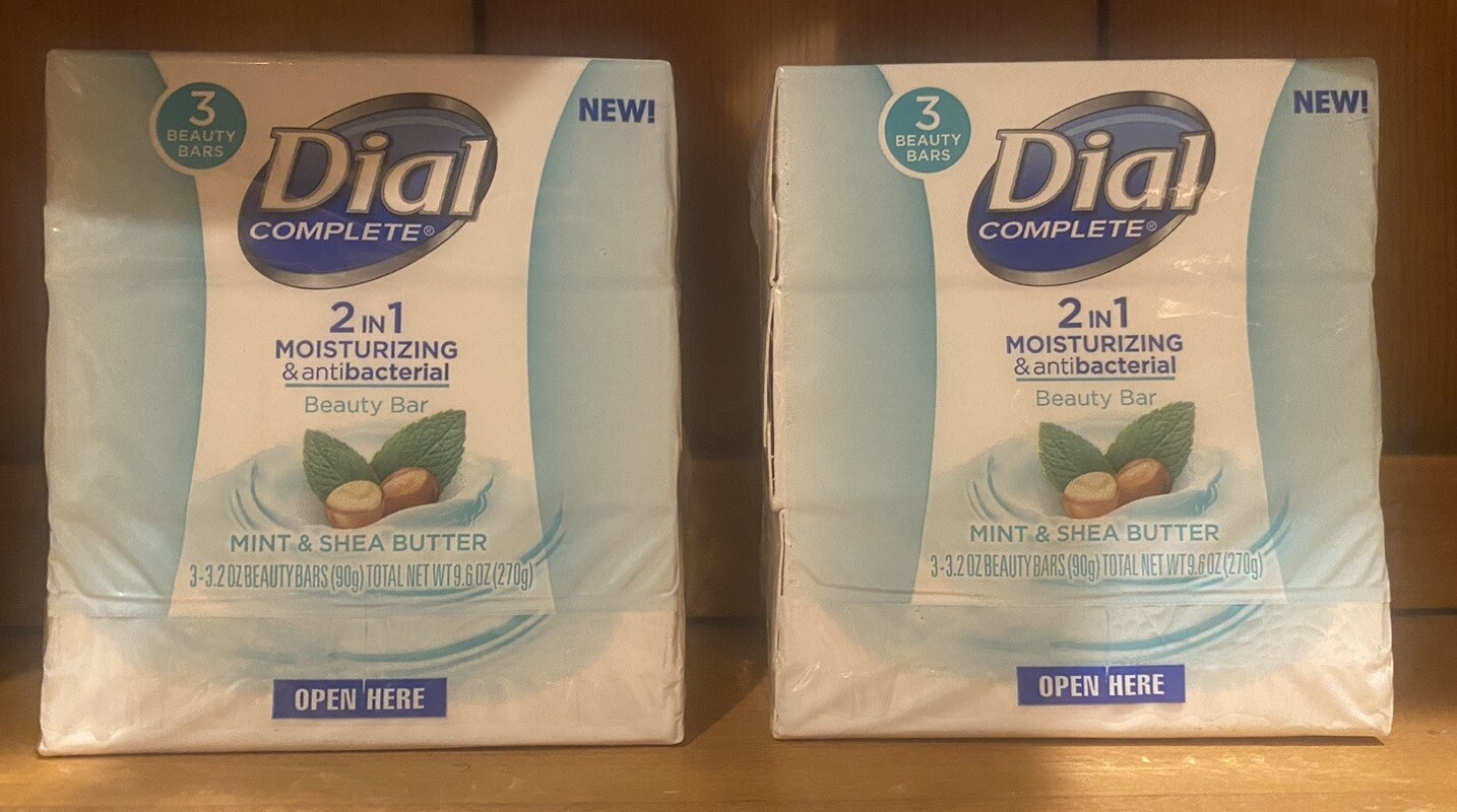 6 DIAL COMPLETE 2 IN 1 MINT & SHEA BUTTER BEAUTY BAR SOAPS (3.2 OZ)