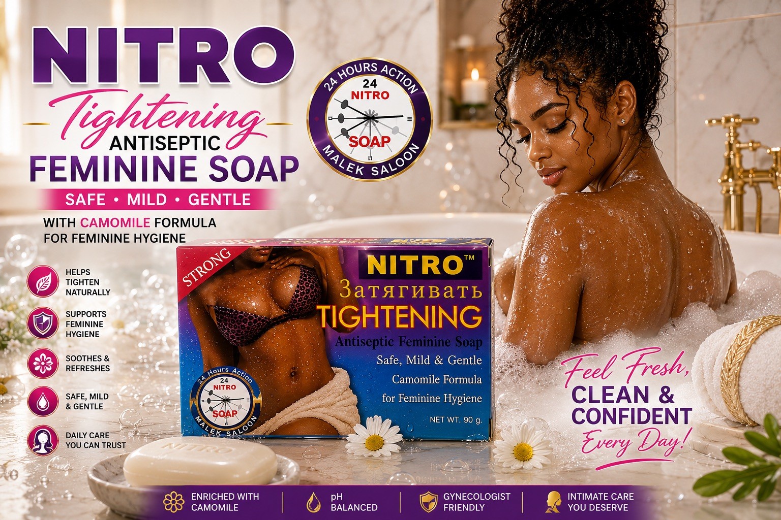 NITRO Tightening Antiseptic Feminine Soap Chamomile Formula Daily Odor Hygiene