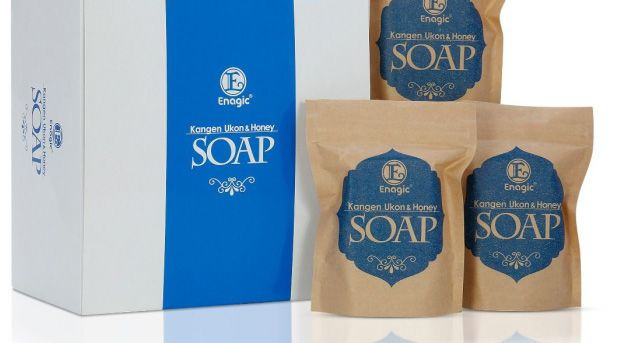The Enagic Kangen Ukon & Honey Soap Box of 16 features 3oz bars of French milled