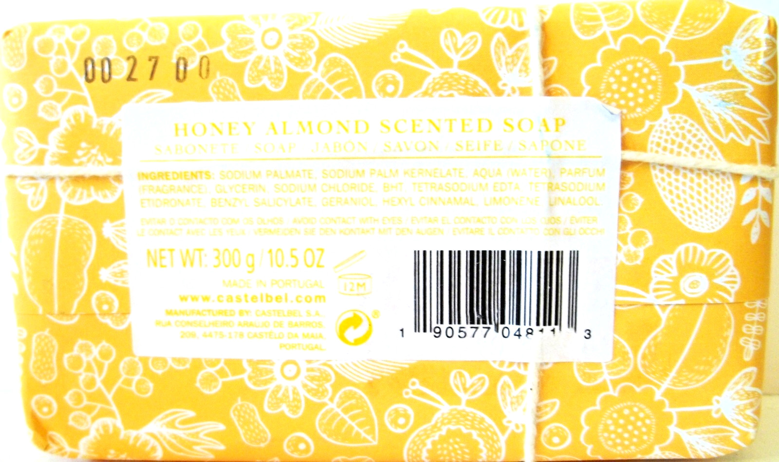 CASTELBEL Scented Bar Soap, HONEY & ALMOND, 10.5 oz/300 g, NEW x 3