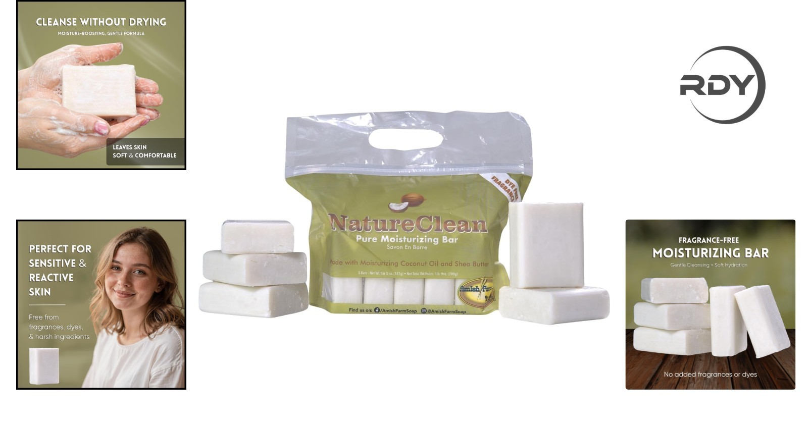 Gentle Bar Soap – 5 oz (5-Pack) for Sensitive Skin, Fragrance Free