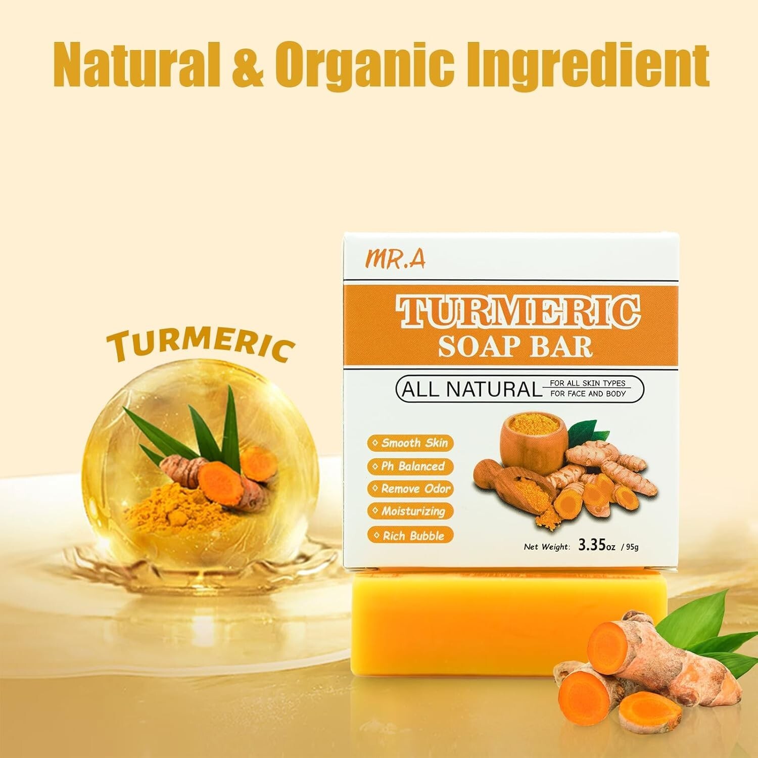 2PCS Jabon de Curcuma Rostro y Cuerpo Limpieza Natural Ilumina Unifica Tono Desv
