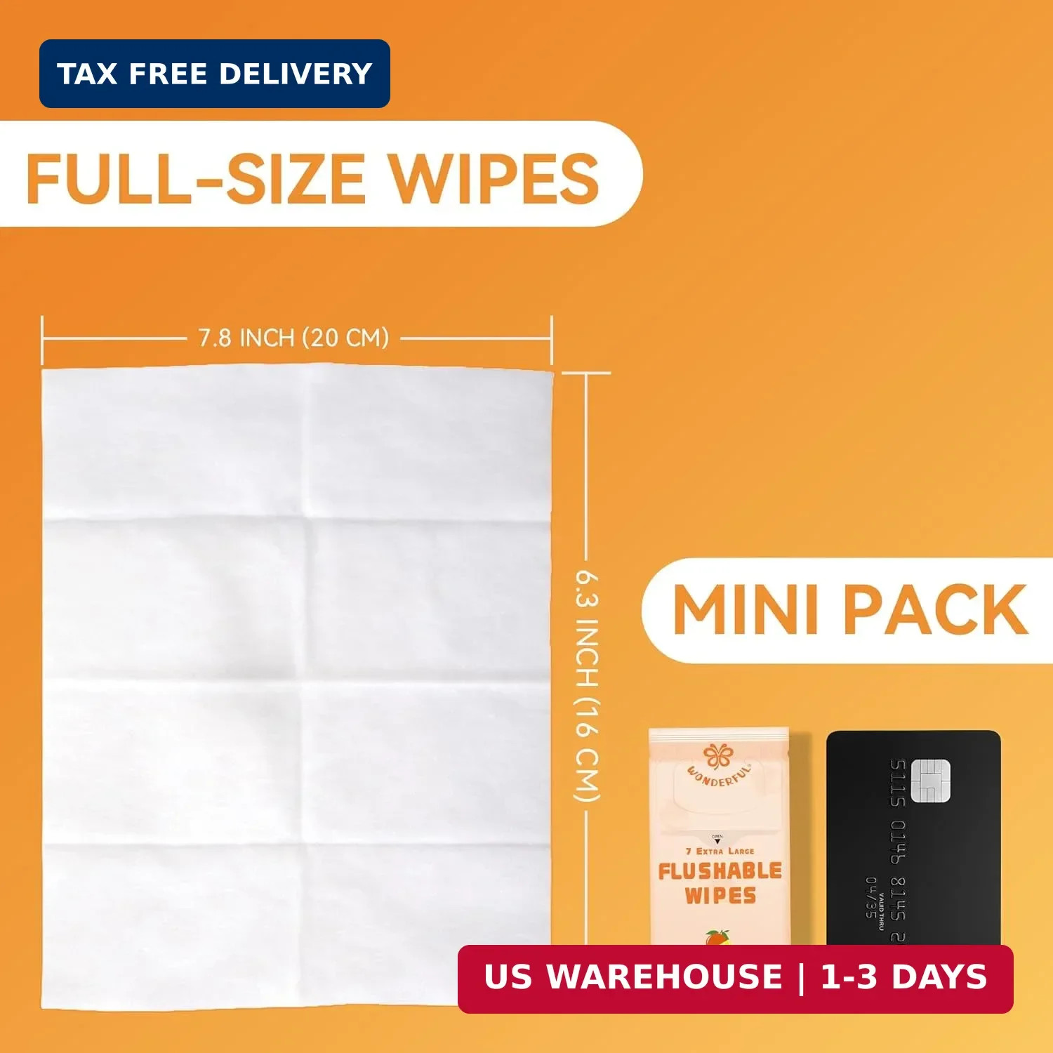 WONDERFUL Travel Flushable Wipes, 8 Mini Packs, Lemon Citrus Plant-Based Wet Wip
