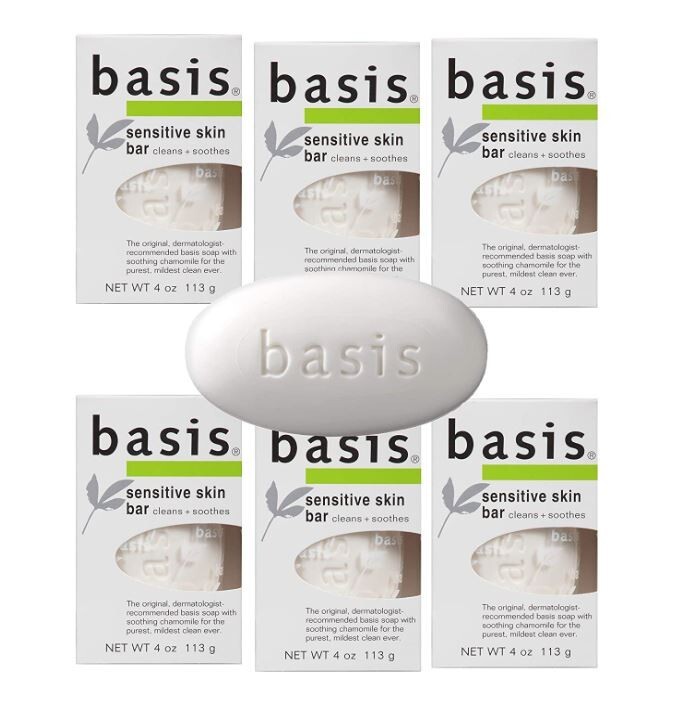Basis Soap Sensitive Skina Bar Cleans+Soothes 6 Pcs Aloe And Chamomile Body Hand