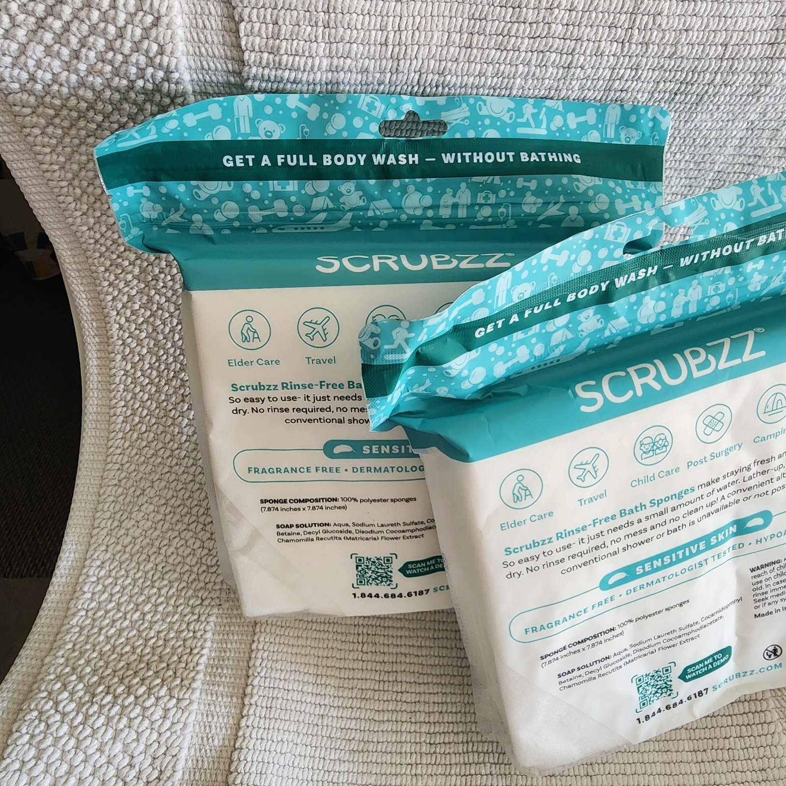 Scrubzz Rinse Free Bath Sponges for Senstive Skin 2 – 25ct Packs