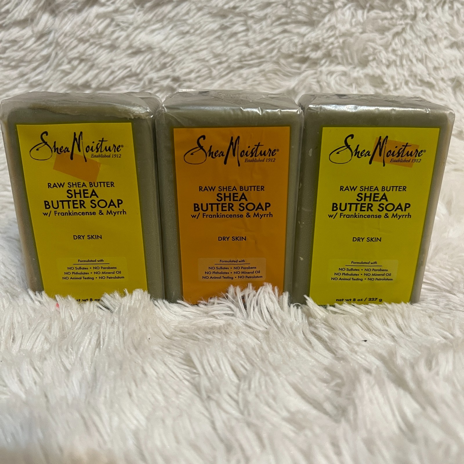 SHEA MOISTURE RAW SHEA BUTTER SOAP W/ FRANKINCENSE & MYRRH BAR SOAP 8 OZ (3)