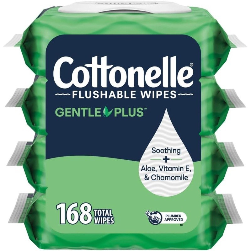 Flushable Wet Wipes 168 Count Plant-Based Soft Sensitive Skin Gentle Cleansing