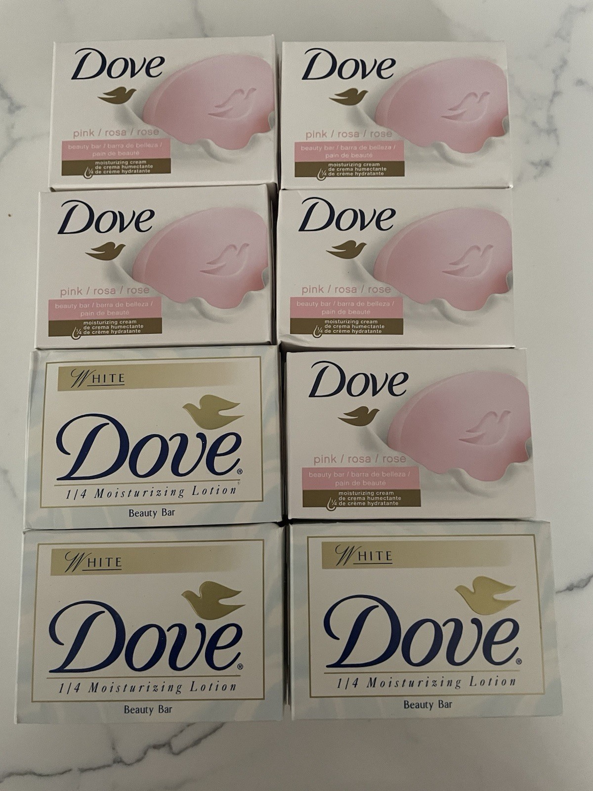 Dove Pink Rosa & White Soap Bar Moisturizing Cream Beauty Soap Bars 3.75oz x8