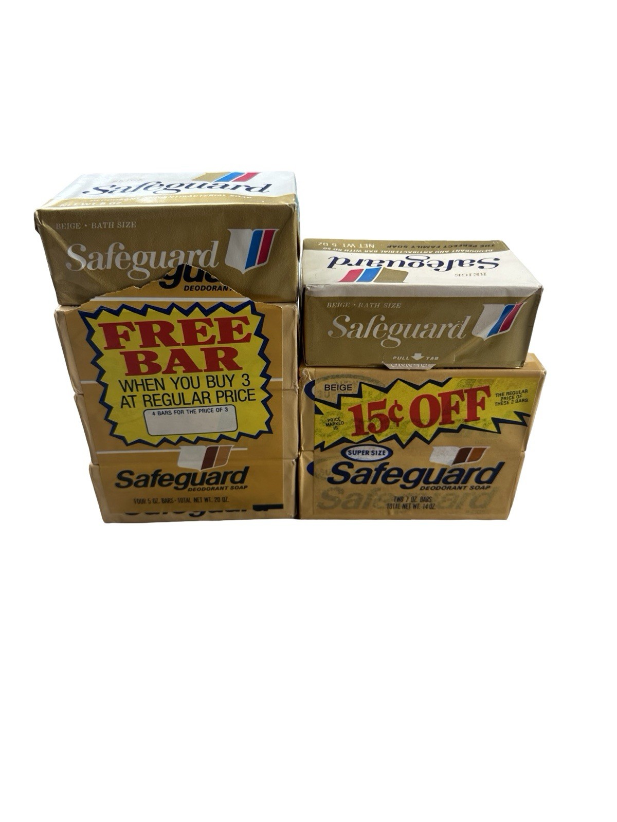 Vintage Safeguard Beige Deodorant Soap Lot 7 Bars Promo Packs Unopened Sealed