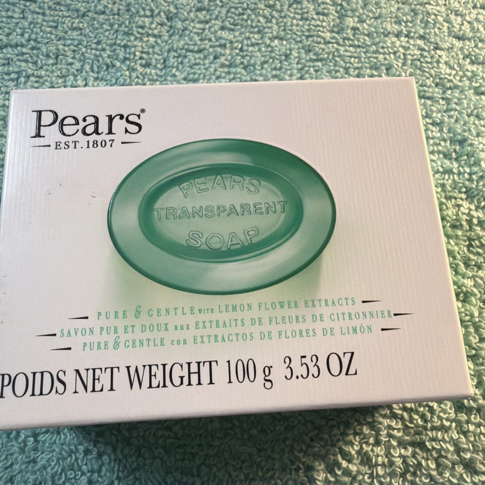 14 PEARS 100g TRANSPARENT SOAP BAR PURE & GENTLE LEMON FLOWER EXTRACTS Color Grn
