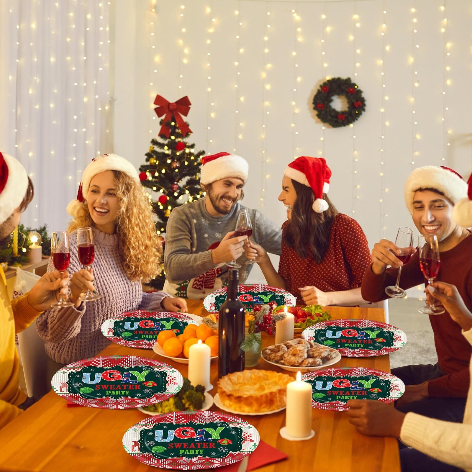 50PCS Christmas Ugly Sweaters Oval Paper Plates Merry Christmas Plates Tablew…