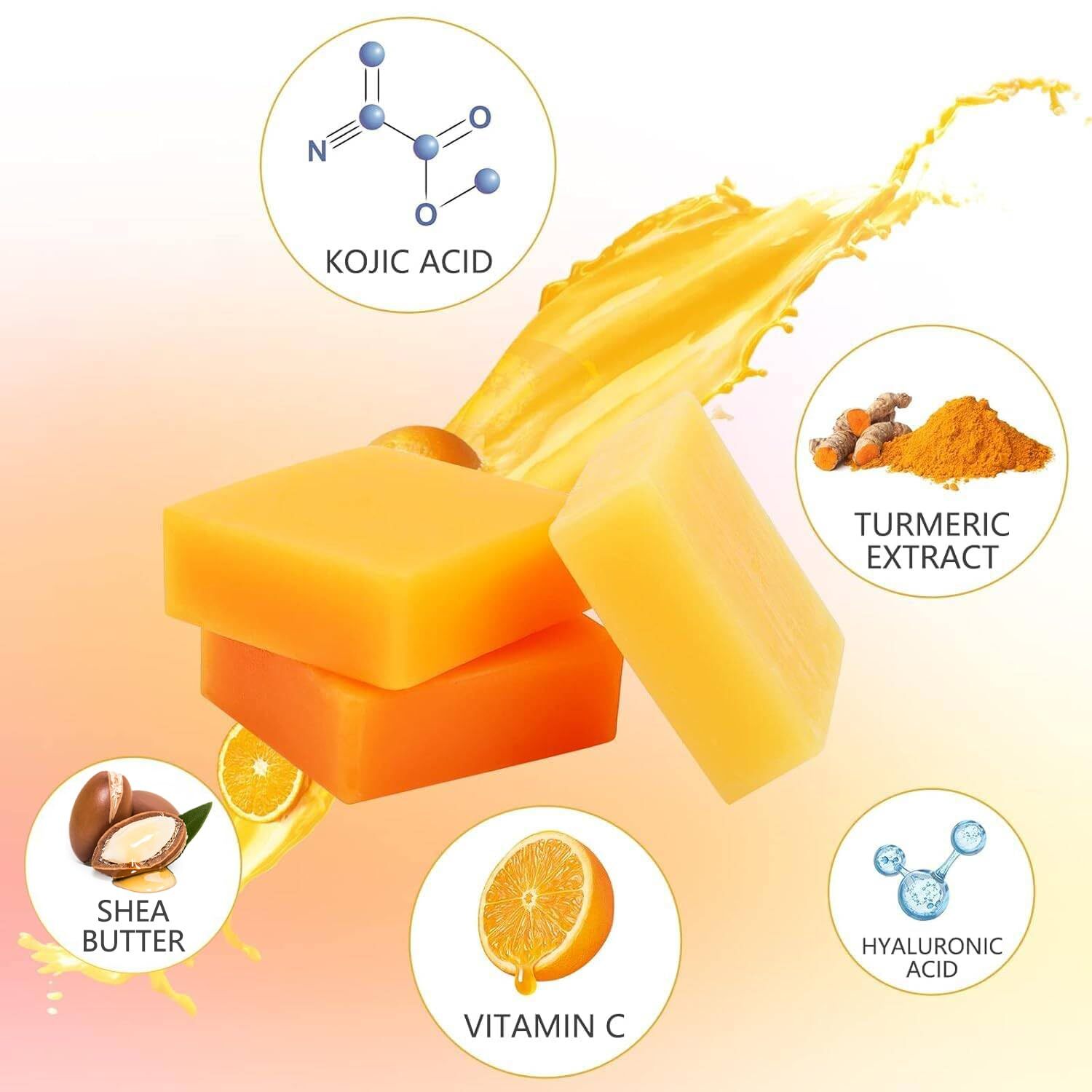 3Pcs Kojic Acid Soap Bar Dark Spot Remover with Turmeric Deep Cleansing