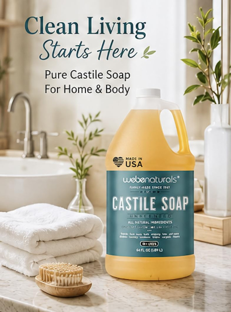 Pure Unscented Castile Liquid Soap Refill, 64 Ounce | Vegan & Gluten Free Non-Gm