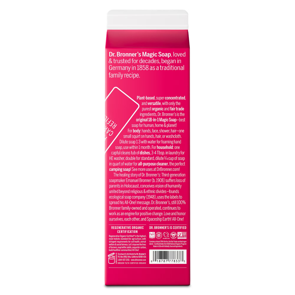 2PK Dr. Bronner’s Magic Soap Refill, Rose, Pure-Castile Liquid Soap Carton, 32oz
