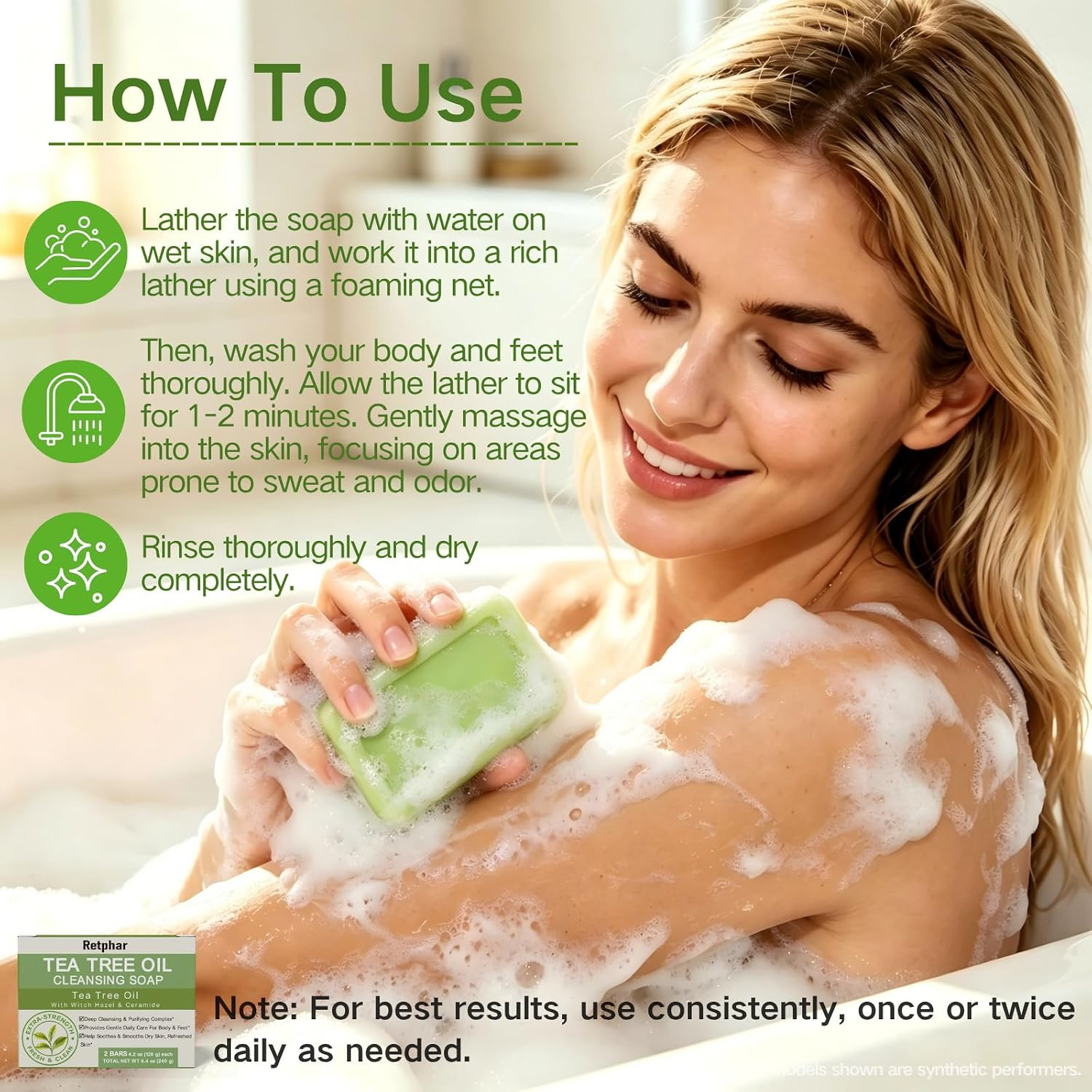 Antifungal Tea Tree Oil Soap Bar, 4.2 Oz Each 2 Pack | Green Herbal Cleansing, F
