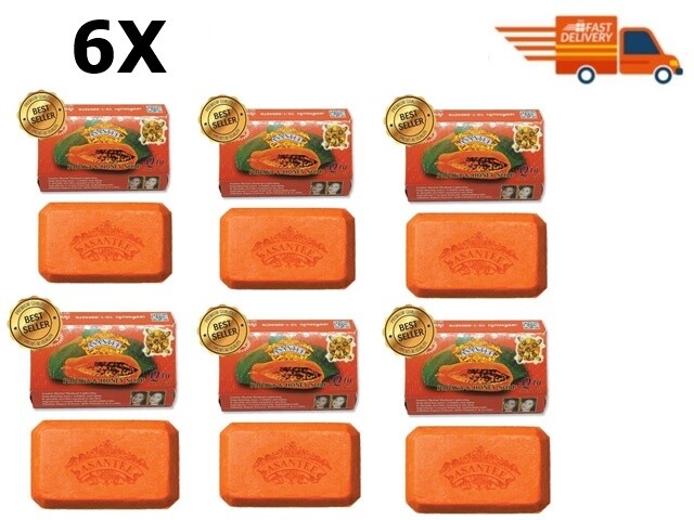 6XAsantee Papaya & Honey Soap Q10 Thai Herbal Skin Care Anti Acne Whitening