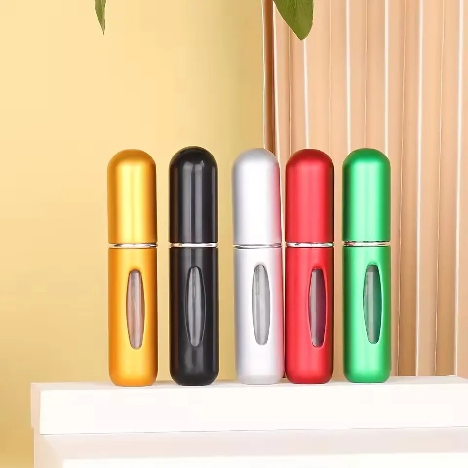 5 Pcs Refillable Travel Portable Perfume Atomizer Bottle Spray Pump Case 5/8 ML