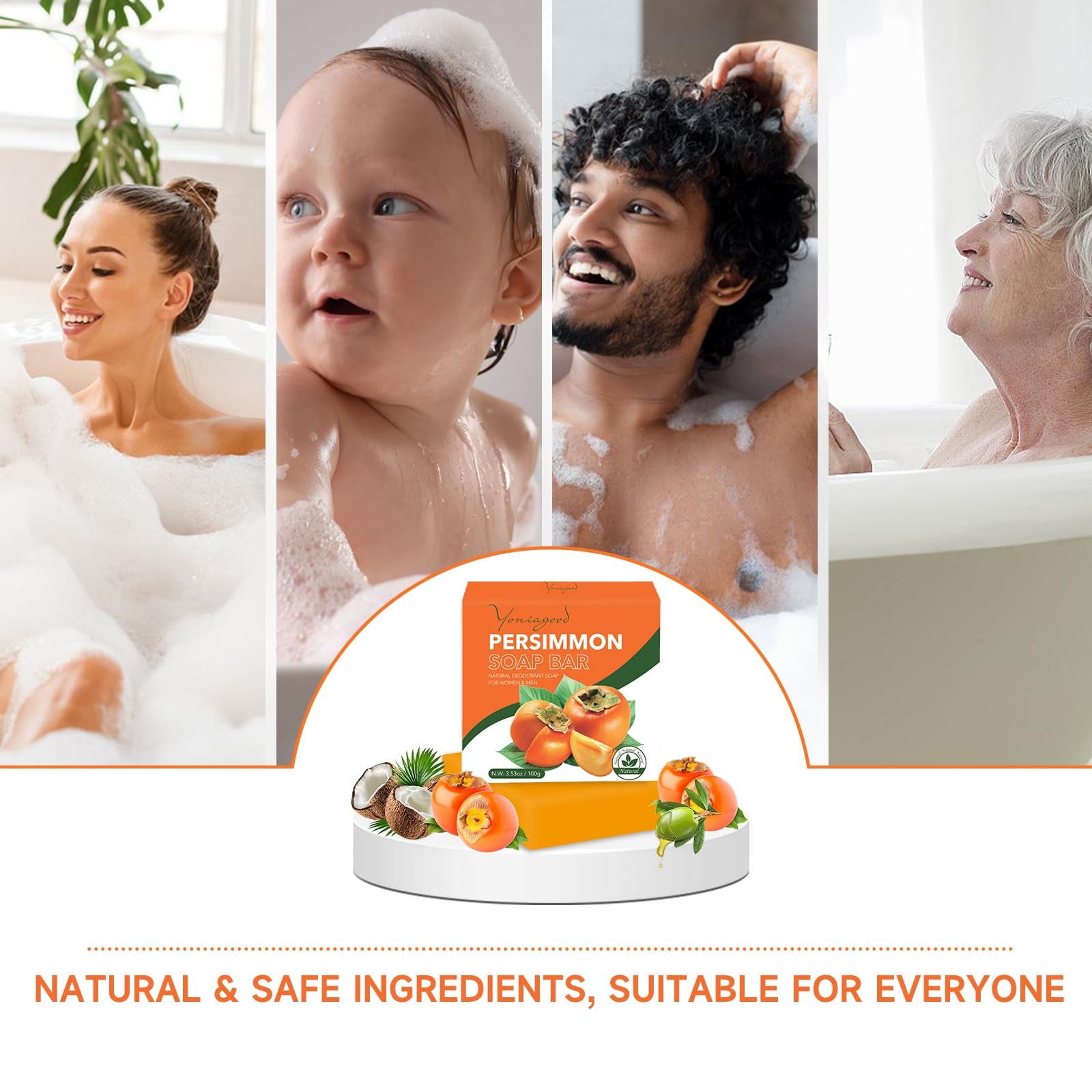 Persimmon Soap Bar Odor Control Natural Deodorant Body Wash 3PK Gentle Clean Ski