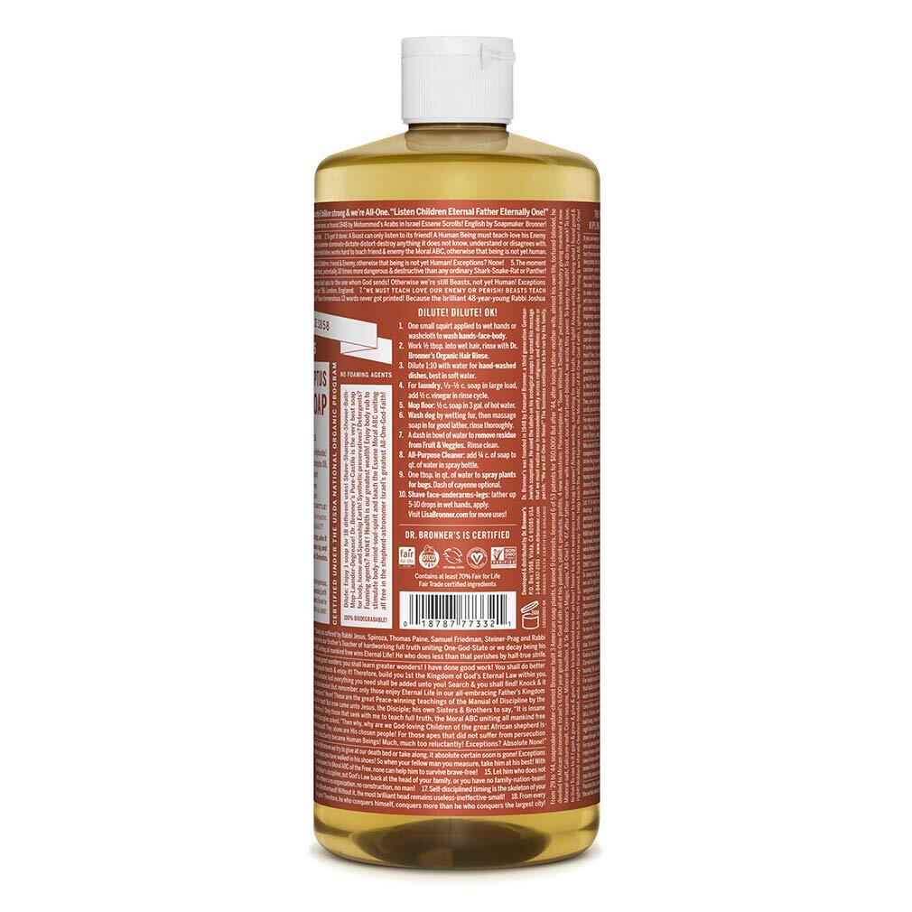 Dr Bronner’s Organic Fair Trade Castile Liquid Soap 32 Fl Oz All Purpose Cleaner