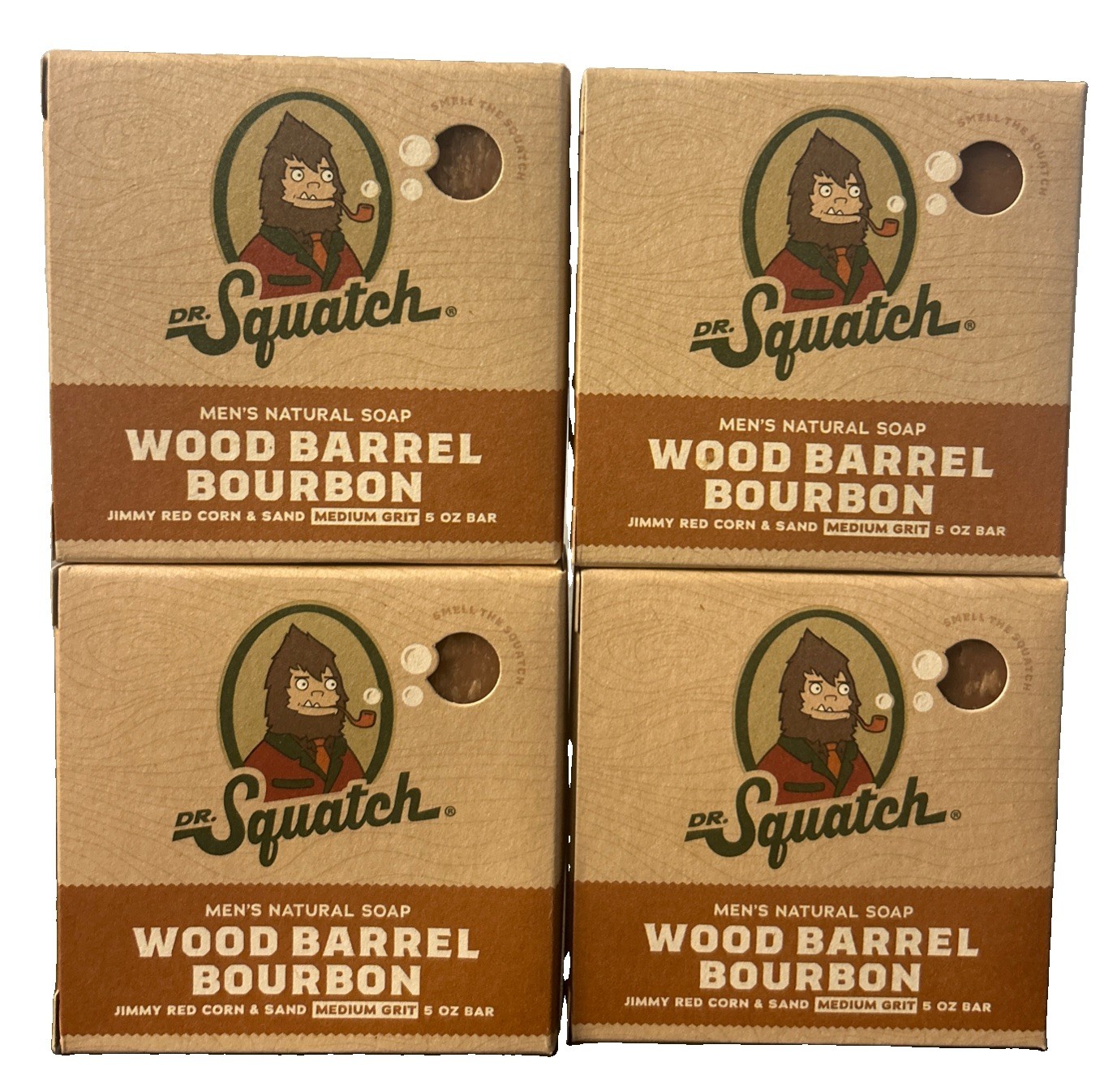 DR. SQUATCH MEN’S NATURAL SOAP WOOD BARREL BOURBON 5 OZ BAR X 4 BARS BRAND NEW