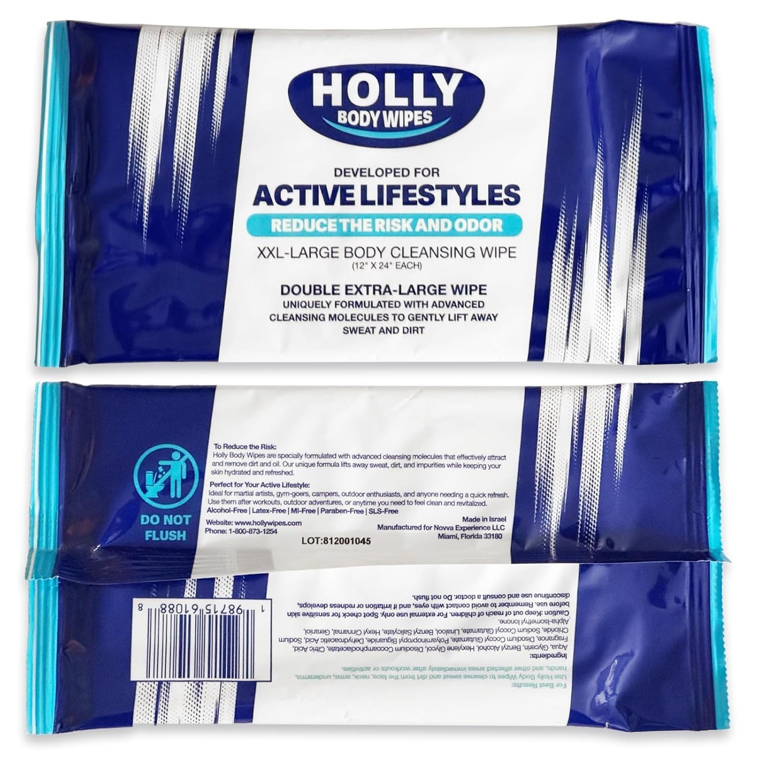 Holly Body Wipes XXL 24″ x 12″ for Active Lifestyles – Travel Essential & Gym