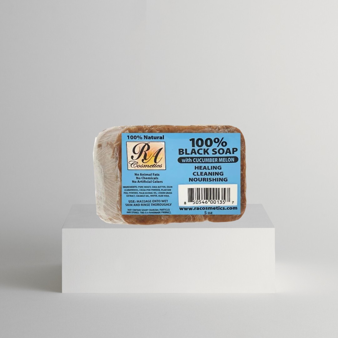 RA Cosmetics 100% Pure Raw African Black Soap- 5oz – Cleansing- Cucumber Melon