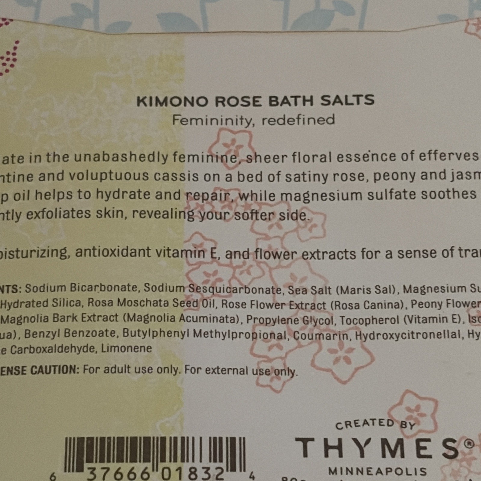 Thymes Bath Salts, 2 oz, Kimono Rose, New with Vitamin E