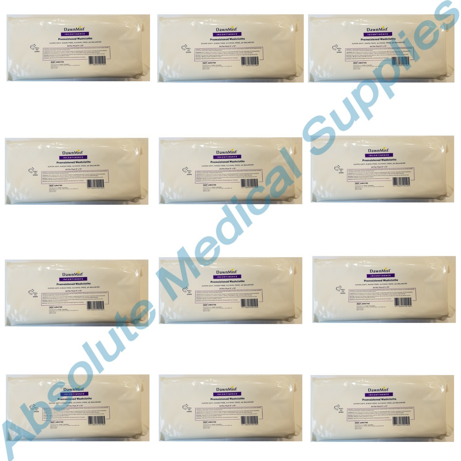*768-Pieces* Dukal DawnMist Incontinence WashCloths 9″ x 13″ Wipes AW4746