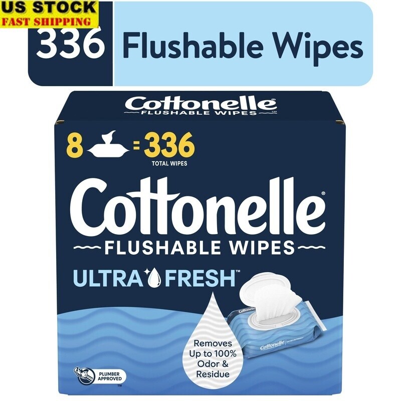 Flushable Wet Wipes Ultra Fresh 8 Flip Top Packs 336 Wipes Gentle Septic Safe US