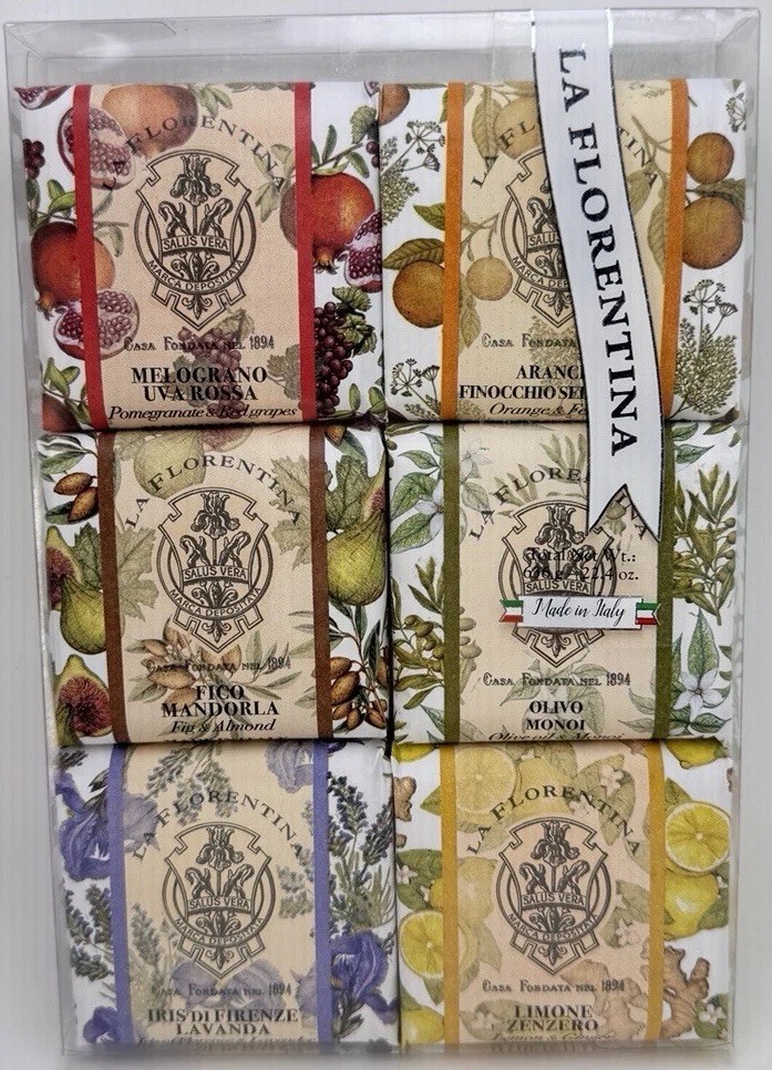 La Florentina Italian Luxury Bar Soap 6 Pack Lavender Citrus Fig Lemon ++ 22.4oz