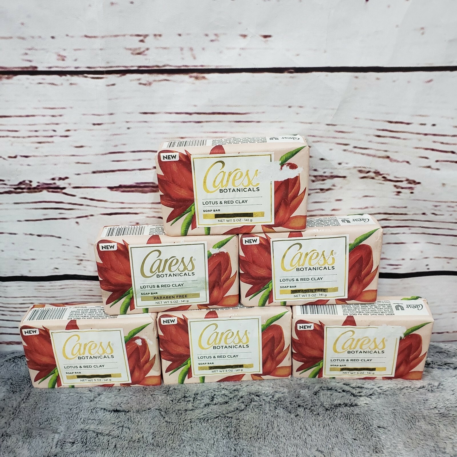 6 Caress Botanicals Lotus & Red Clay Bar Soap 5 oz New