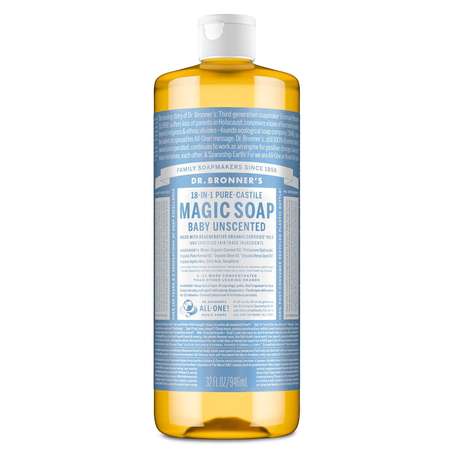 Pure-Castile Magic Liquid Soap (Baby Unscented, 8 Ounce)- Made with Regenerative
